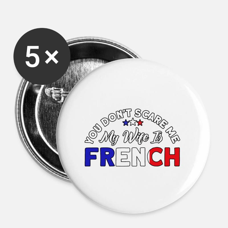 French Flag French Roots Gift - Buttons large 2.2''/56 mm (5-pack) - white