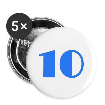 10 JAHRE. 10-JÄHRIGES JUBILÄUM. GEBURTSTAG 10 JAHRE. 10 - Buttons groß 56 mm (5er Pack) - Weiß - Vorne
