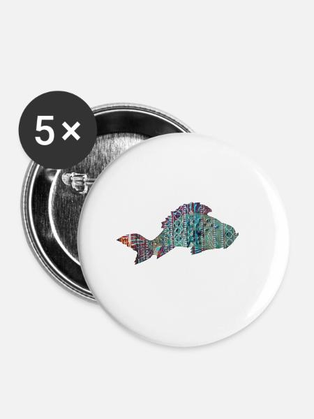 Karpfen, Fisch, Mosaik, Muster - Buttons groß 56 mm (5er Pack) - Weiß