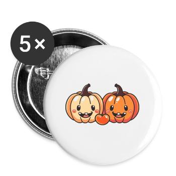 Kürbis Paar Liebe Herz Comic - Buttons groß 56 mm (5er Pack) - Weiß - Vorne
