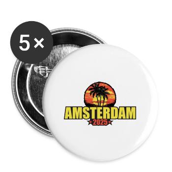 Amsterdam 2025 Vacances Palmiers Coloré - Lot de 5 grands badges (56 mm) - blanc - Devant