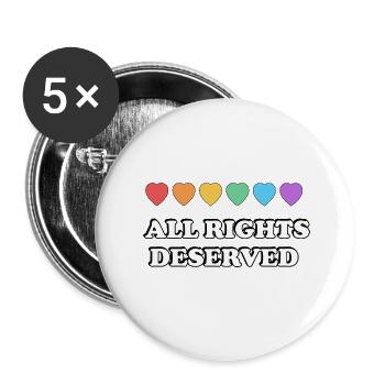 ALLE RECHTE VERDIENT Rainbow Hearts LGBT PRIDE - Buttons groß 56 mm (5er Pack) - Weiß - Vorne