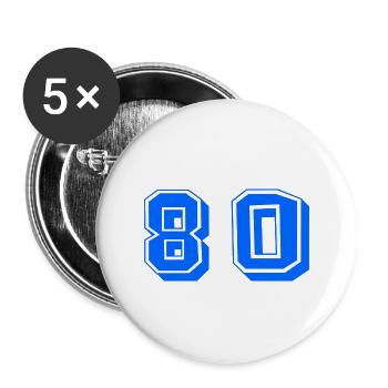 80 JAHRE. 80-jähriges JUBILÄUM. JUBILÄUM 80 JAHRE. 80 - Buttons groß 56 mm (5er Pack) - Weiß - Vorne