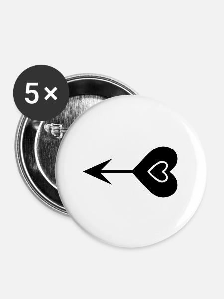 Herz-Pfeil - Buttons groß 56 mm (5er Pack) - Weiß