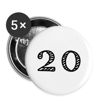 20 ANS. 20e ANNIVERSAIRE. ANNIVERSAIRE 20 ANS. 20 - Lot de 5 grands badges (56 mm) - blanc - Devant