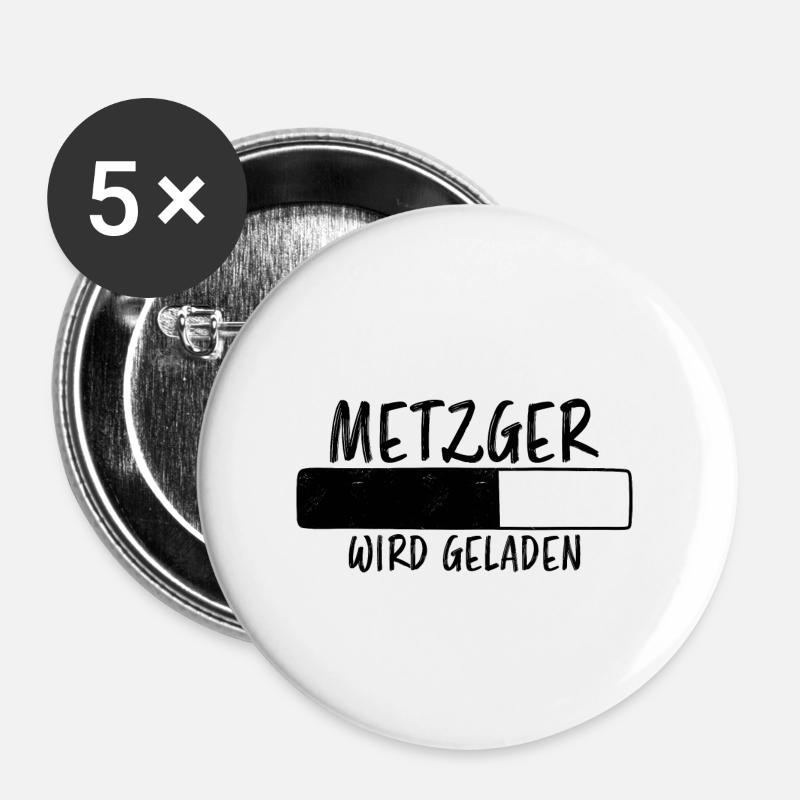 Metzger Spruch Fleischer Lustiges Metzger Geschenk - Buttons groß 56 mm (5er Pack) - Weiß
