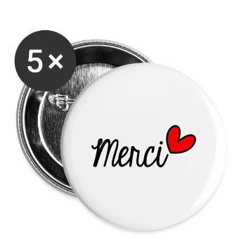 MERCI. THANKS. THANK YOU. ANNIVERSAIRE. NAISSANCE. - Lot de 5 grands badges (56 mm) - blanc - Devant