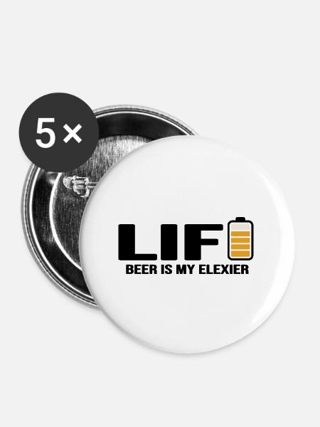 Bier Biergarten Trinkspruch "beer elexier" - Buttons groß 56 mm (5er Pack) - Weiß