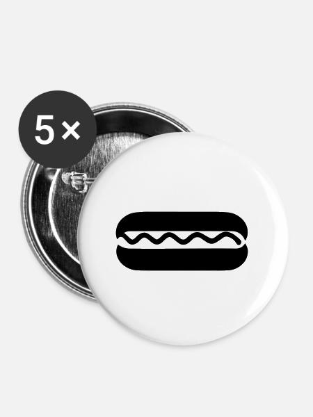 Hot Dog - Buttons groß 56 mm (5er Pack) - Weiß
