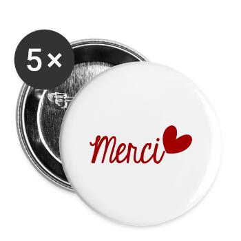 MERCI. THANKS. THANK YOU. ANNIVERSAIRE. NAISSANCE. - Lot de 5 grands badges (56 mm) - blanc - Devant