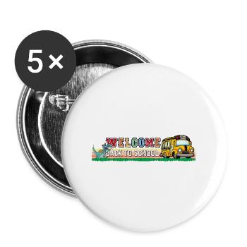 Lustiger Dino Willkommen Zurück in der Schule Outfit Schule - Buttons groß 56 mm (5er Pack) - Weiß - Vorne