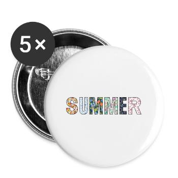 Été | Été | Arbre | Fleurs | Soleil - Lot de 5 grands badges (56 mm) - blanc - Devant
