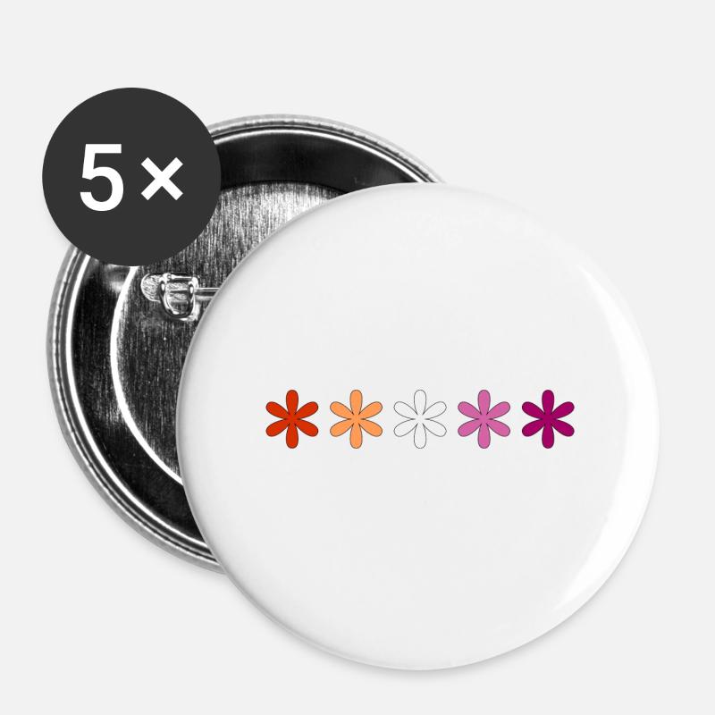 Dezente Lesbian Pride Blumen - Buttons groß 56 mm (5er Pack) - Weiß