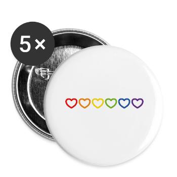 Rainbow Hearts LGBTQ LGBT gay pride - Lot de 5 grands badges (56 mm) - blanc - Devant