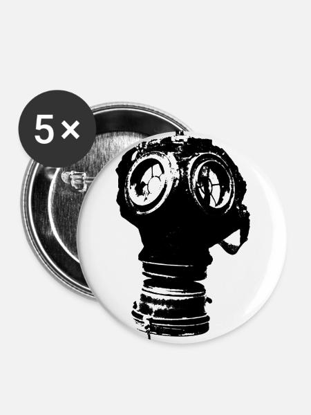 Gasmaske - Buttons groß 56 mm (5er Pack) - Weiß