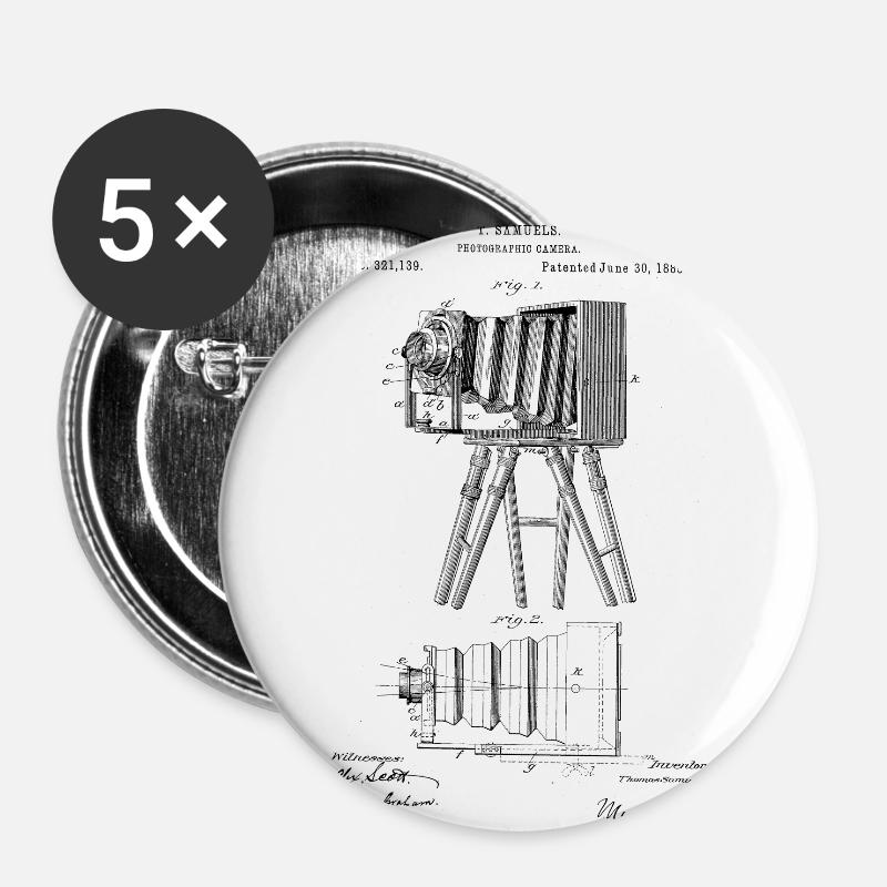 Vintage Camera Old School Design - Buttons large 2.2''/56 mm (5-pack) - white