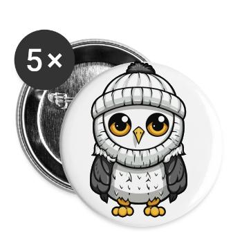 Bande dessinée d’hiver hibou - Lot de 5 grands badges (56 mm) - blanc - Devant