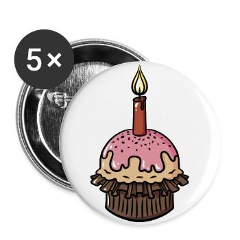 Geburtstag Muffin mit einzelner Kerze Geschenkidee - Buttons groß 56 mm (5er Pack) - Weiß - Vorne