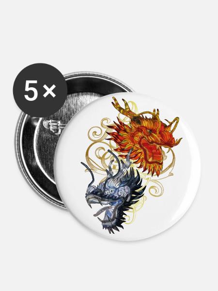 chinesischer Drache - Buttons groß 56 mm (5er Pack) - Weiß