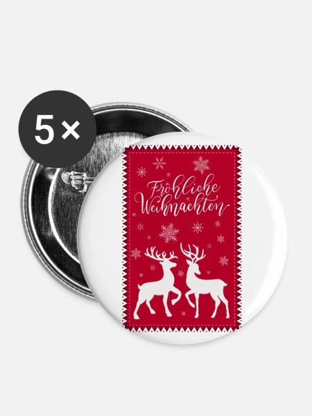 Fröhliche Weihnachten - Buttons groß 56 mm (5er Pack) - Weiß