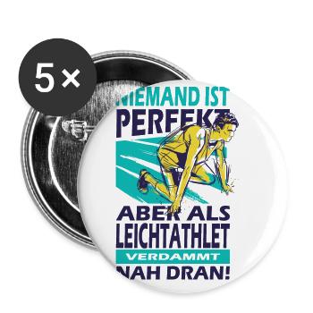 Niemand ist perfekt aber als Leichtathlet nah dran - Buttons groß 56 mm (5er Pack) - Weiß - Vorne