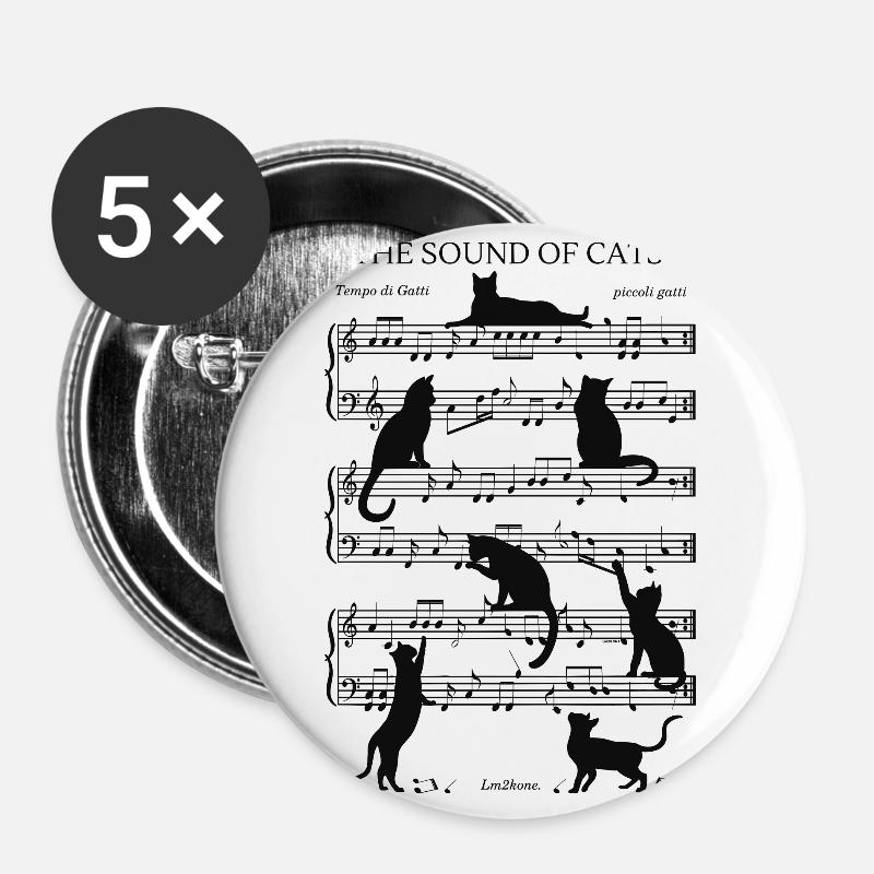 Musical Cats Notes Black - Buttons large 2.2''/56 mm (5-pack) - white