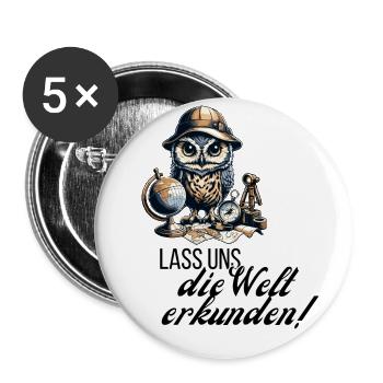 Explorons le monde Hibou - Lot de 5 grands badges (56 mm) - blanc - Devant
