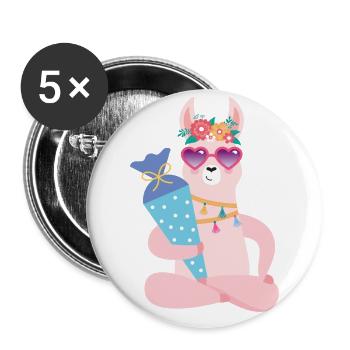 Lama cool avec cône d’école inscription à l’école - Lot de 5 grands badges (56 mm) - blanc - Devant