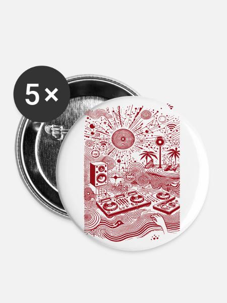 Cosmic DJ Beach Vibes RD - Buttons groß 56 mm (5er Pack) - Weiß