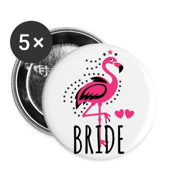 102 JGA BRIDE Flamingo Sterne Braut Herzen - Buttons groß 56 mm (5er Pack) - Weiß - Vorne