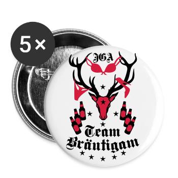 173 Hirsch JGA Team Bräutigam Bier Freunde - Buttons groß 56 mm (5er Pack) - Weiß - Vorne