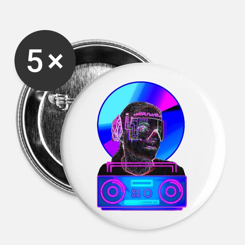 DJ electronic music neon color - Buttons large 2.2''/56 mm (5-pack) - white