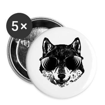 Shiba Inu Cool Dog avec lunettes de soleil - Lot de 5 grands badges (56 mm) - blanc - Devant