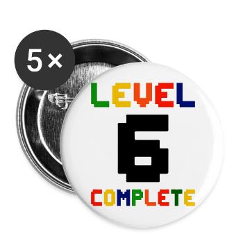 Level 6 Complete Gamer 6. Geburtstag - Buttons groß 56 mm (5er Pack) - Weiß - Vorne