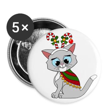 Chat de Noël - Lot de 5 grands badges (56 mm) - blanc - Devant