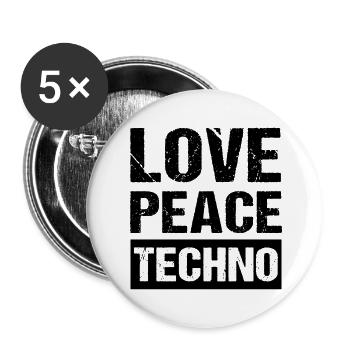 Love Peace Techno - Buttons groß 56 mm (5er Pack) - Weiß - Vorne