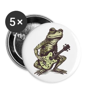 Grenouille verte cool avec guitare - Lot de 5 grands badges (56 mm) - blanc - Devant