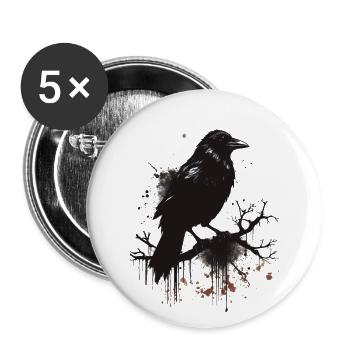 Schwarzer Rabe, Krähe als Ink Skizze - Buttons groß 56 mm (5er Pack) - Weiß - Vorne