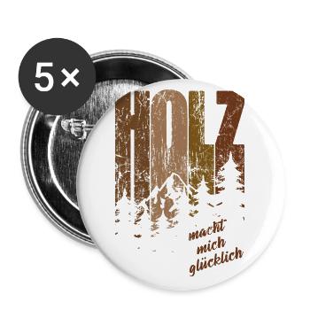 Holz macht mich glücklich - Schreiner Spruch - Buttons groß 56 mm (5er Pack) - Weiß - Vorne