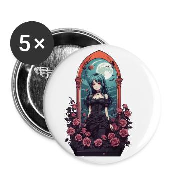 Goth E-Girl Dark Anime Roses Esthétique - Lot de 5 grands badges (56 mm) - blanc - Devant