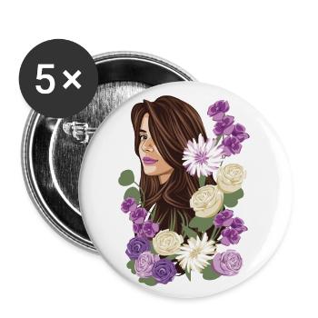 VIOLET Woman Illustration Purple and White Flowers - Buttons large 2.2''/56 mm (5-pack) - white - Front