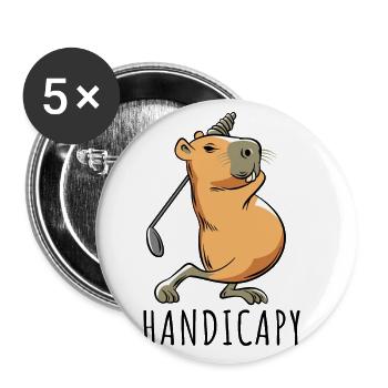 Capybara Golf Handicap - Handicapy - Buttons groß 56 mm (5er Pack) - Weiß - Vorne