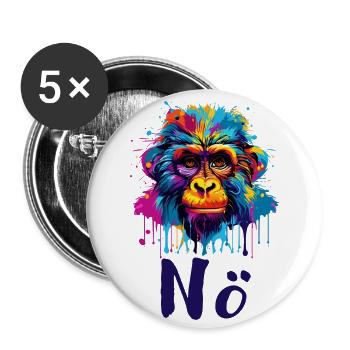 NÖ Affe NEIN - Buttons groß 56 mm (5er Pack) - Weiß - Vorne