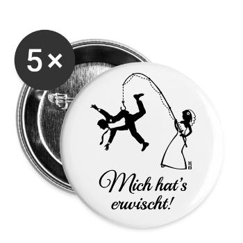 Mich Hat’s Erwischt! (Bräutigam, Angel, JGA, 2C) - Buttons groß 56 mm (5er Pack) - Weiß - Vorne