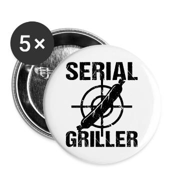 Serial Griller Grillen Humor Fun BBQ Griller - Buttons groß 56 mm (5er Pack) - Weiß - Vorne