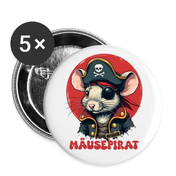 Souris Pirate - Lot de 5 grands badges (56 mm) - blanc - Devant