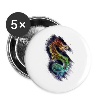 Drache Dragon - Buttons large 2.2''/56 mm (5-pack) - white - Front
