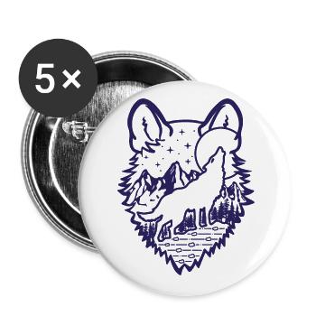 Loup hurlant | Pleine lune | cadeau - Lot de 5 grands badges (56 mm) - blanc - Devant