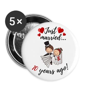 10 ans d'anniversaire de mariage - Lot de 5 grands badges (56 mm) - blanc - Devant