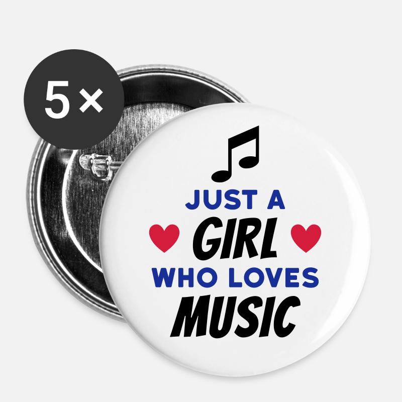 Just a girl who loves music (note, hearts) - Buttons large 2.2''/56 mm (5-pack) - white
